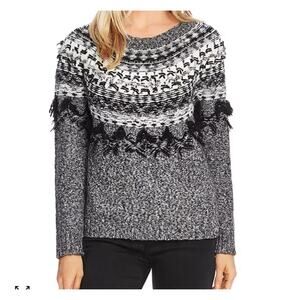 VINCE CAMUTO Fringed Fair Isle Sweater Size Large Tribal Ski Icelandic Style NEW